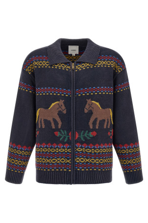 'Isles' cardigan with intarsia Blue