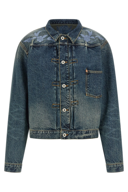 Floral embroidery denim jacket Blue