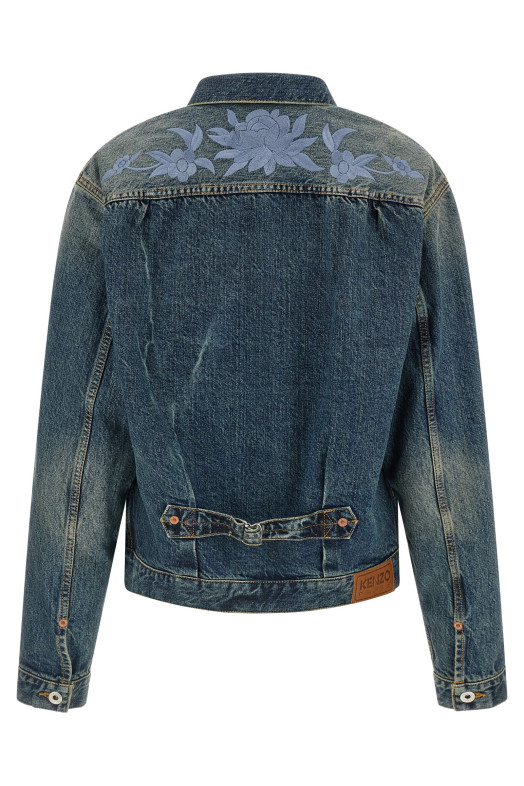 Floral embroidery denim jacket Blue