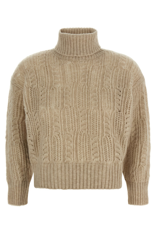 Openwork turtleneck sweater Beige
