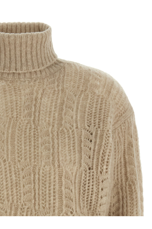 Openwork turtleneck sweater Beige