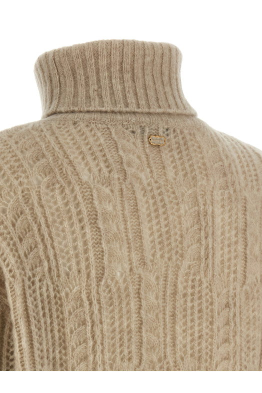Openwork turtleneck sweater Beige