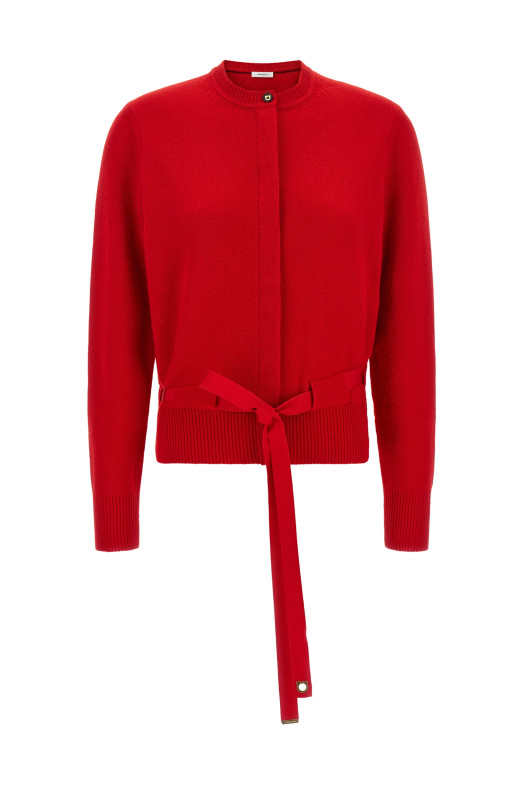 Belted cardigan Red