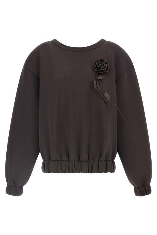 Removable Flower application sweatshirt Brown