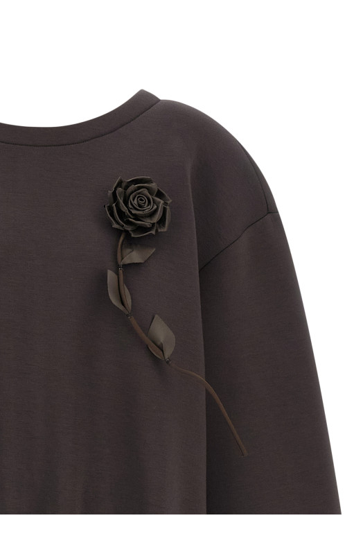Removable Flower application sweatshirt Brown