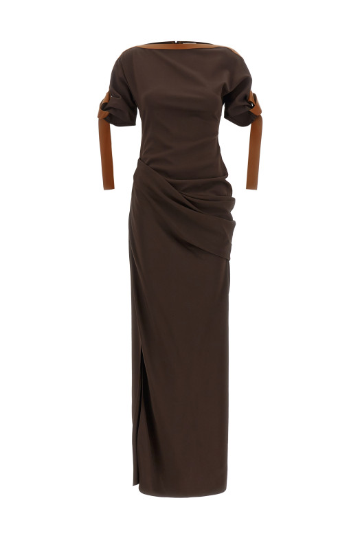 Dress with leather straps Brown