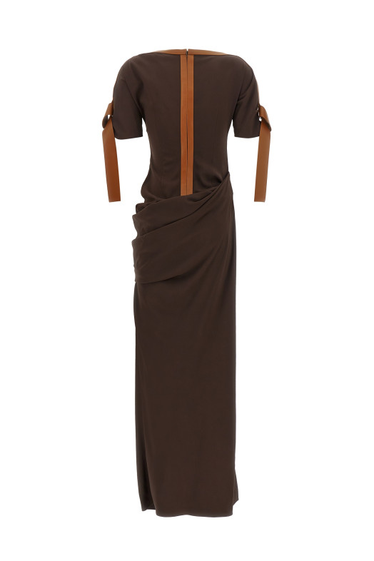 Dress with leather straps Brown