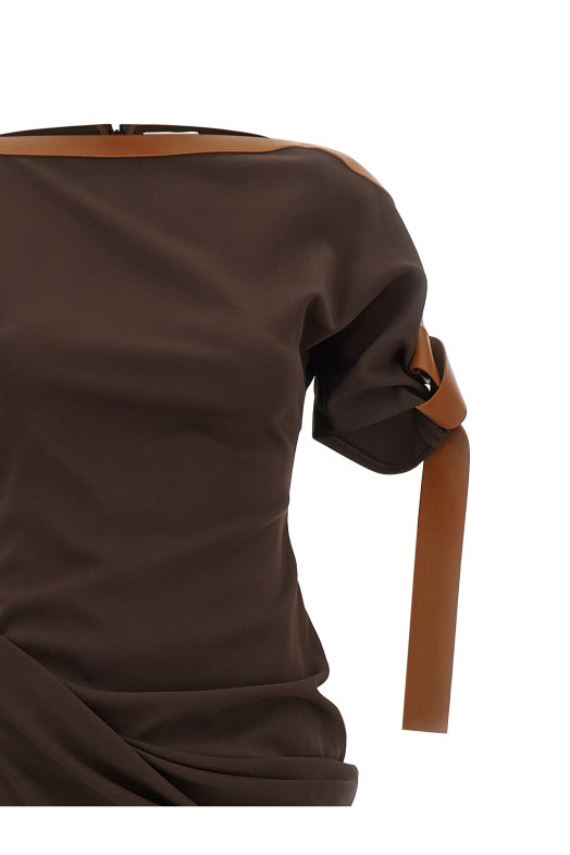 Dress with leather straps Brown