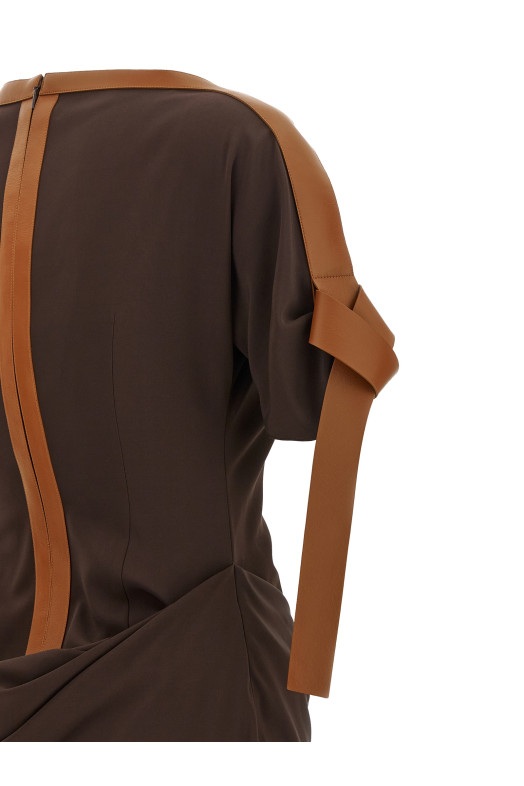 Dress with leather straps Brown