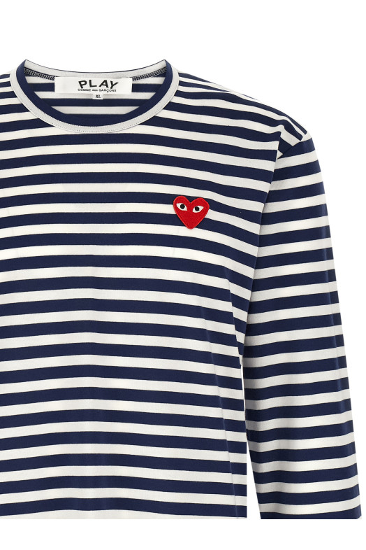 Striped T-Shirt With Heart Patch Multicolor