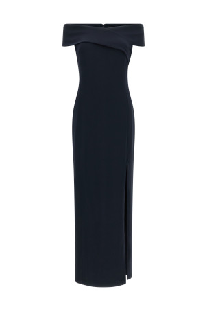 Long dress with crossed neckline Black