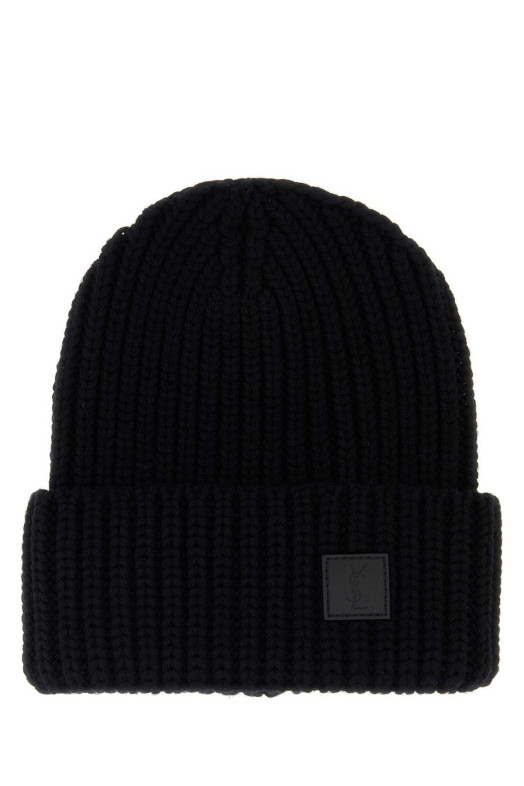 Black wool beanie hat Black SAINT LAURENT (A0045W3Y206)