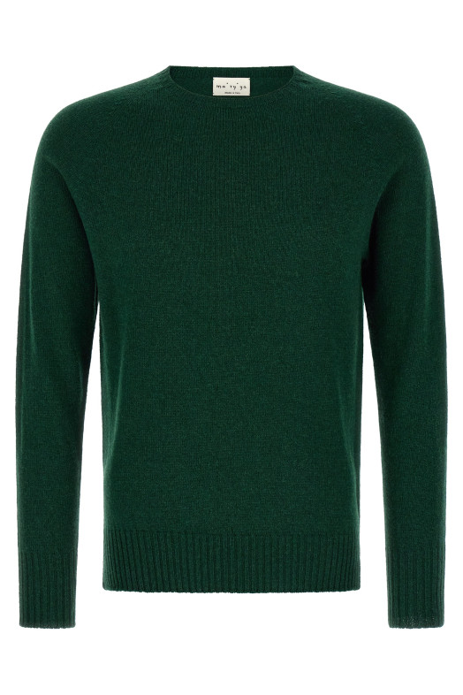 Crew-Neck Sweater with Slits Green
