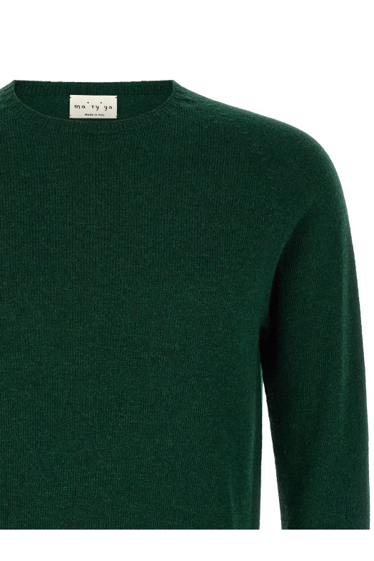 Crew-Neck Sweater with Slits Green