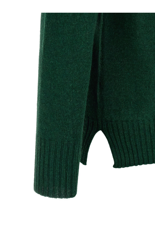 Crew-Neck Sweater with Slits Green