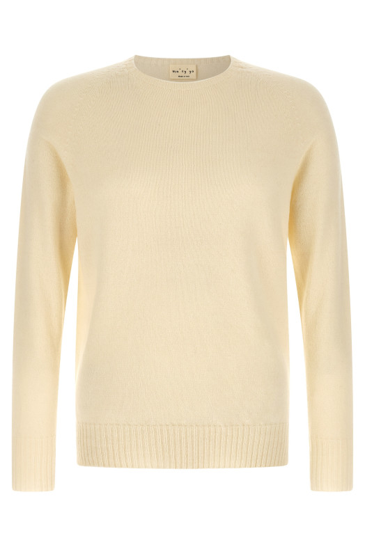 Crew-Neck Sweater with Slits White