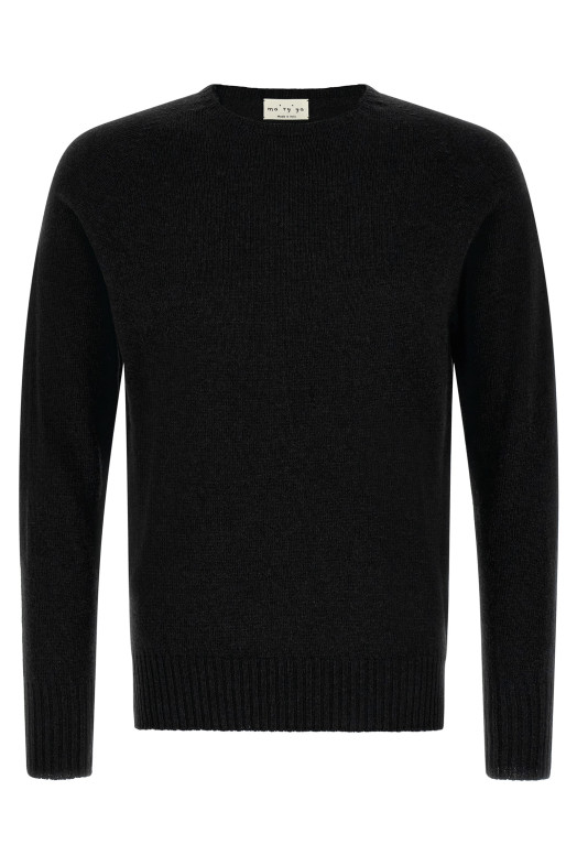 Crew-Neck Sweater with Slits Black