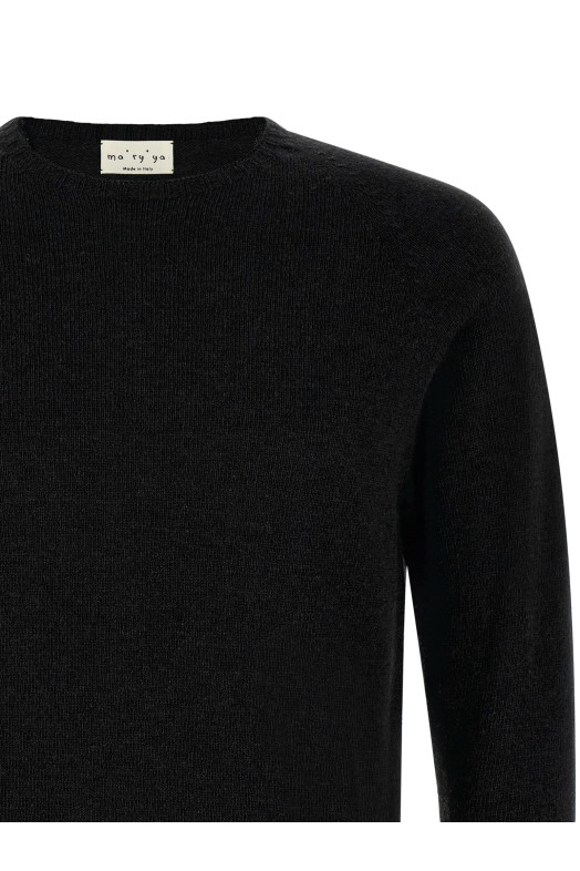 Crew-Neck Sweater with Slits Black