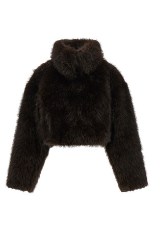 Eco-fur short jacket Brown