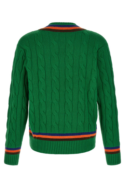 V-knit with cable pattern Green