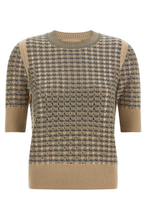 Check knit with crystals Beige