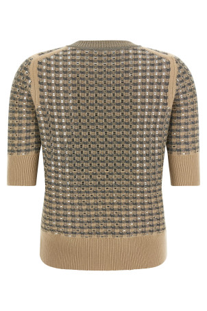 Check knit with crystals Beige