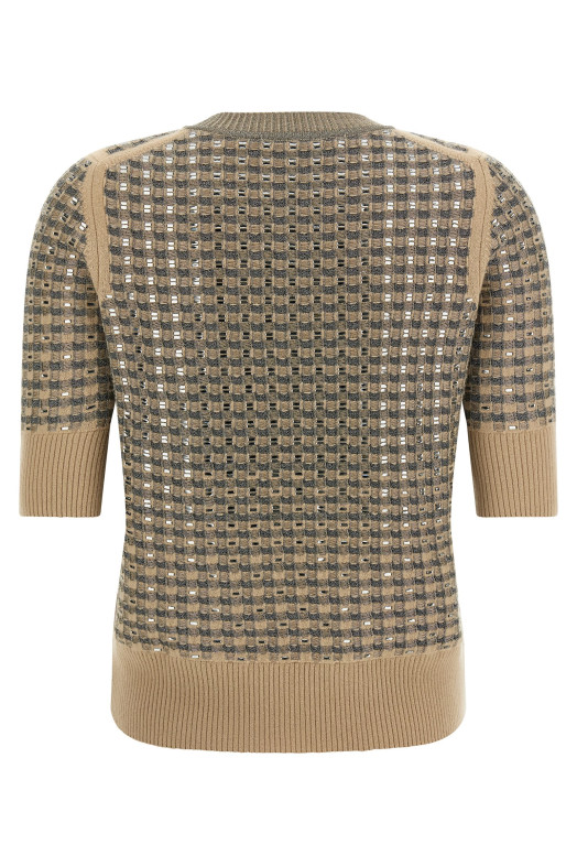 Check knit with crystals Beige