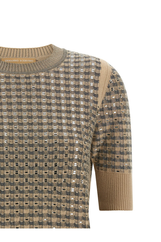 Check knit with crystals Beige
