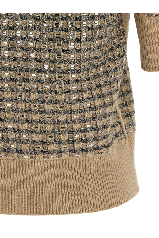 Check knit with crystals Beige