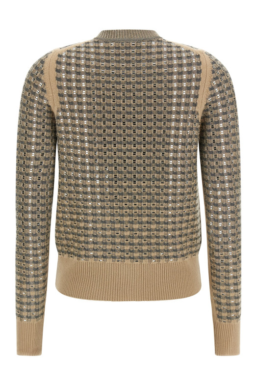 Check cardigan with crystals Beige