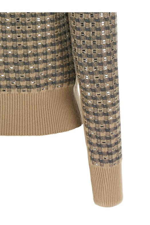 Check cardigan with crystals Beige