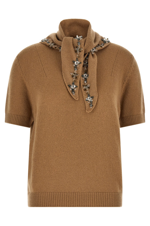 Jewel scarf sweater Beige