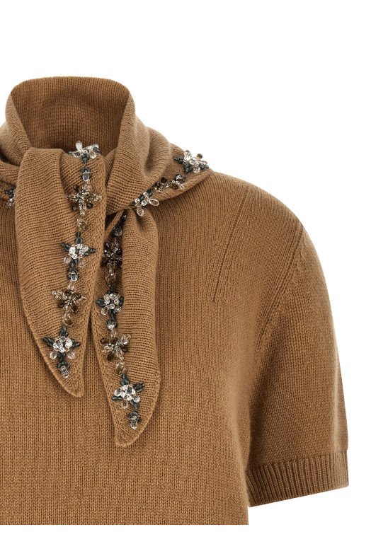 Jewel scarf sweater Beige