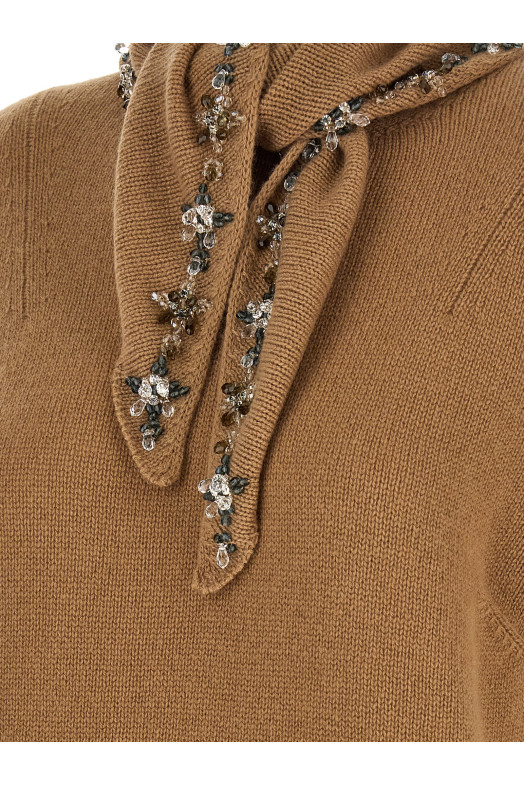 Jewel scarf sweater Beige