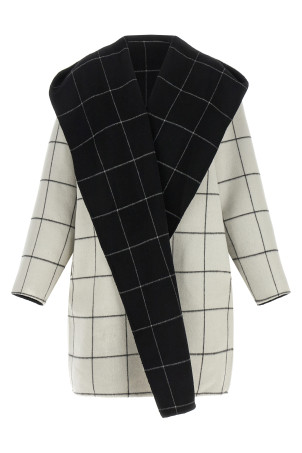 ' Windowpane Hoodie' revrsibile coat Black-grey
