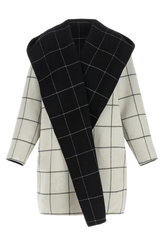 ' Windowpane Hoodie' revrsibile coat Black-grey