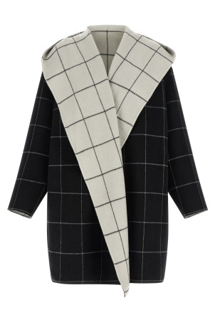 ' Windowpane Hoodie' revrsibile coat Black-grey
