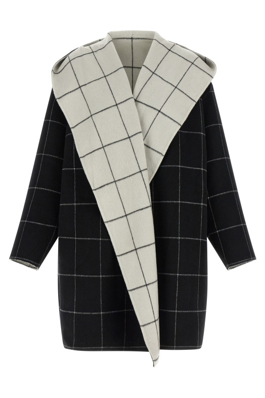 ' Windowpane Hoodie' revrsibile coat Black-grey