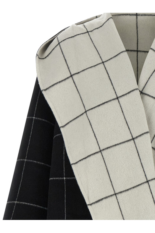 ' Windowpane Hoodie' revrsibile coat Black-grey