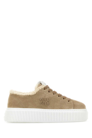 Бежевые замшевые кроссовки MIU MIU (5E389EFZF05Z0G)