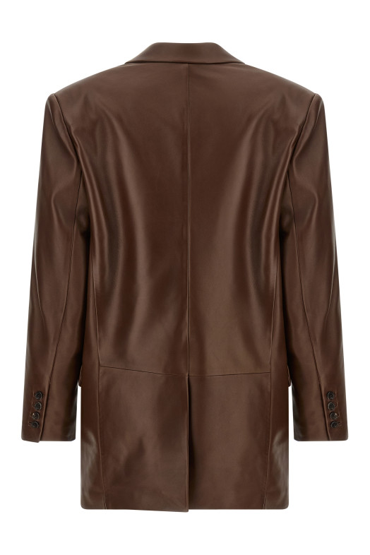 Шкіряний блейзер коричневого кольору SAINT LAURENT A000E7YC2TF2740