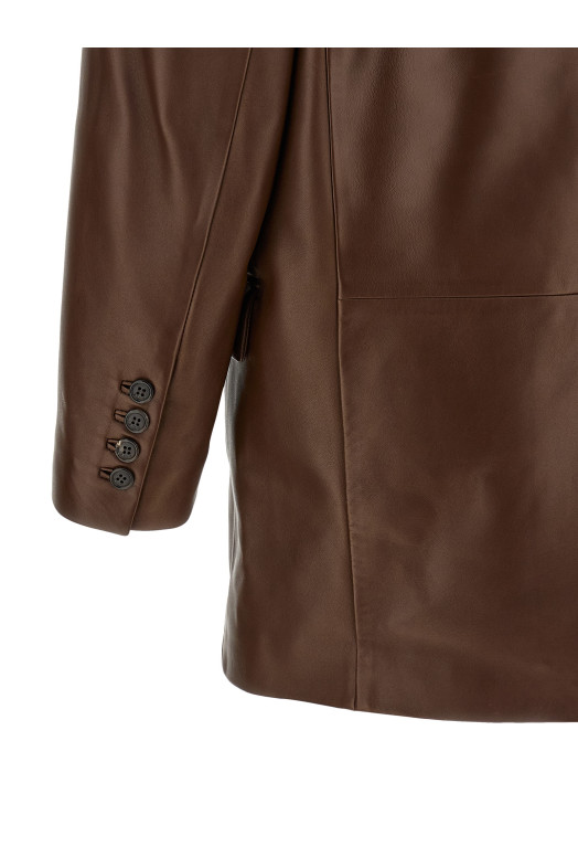 Шкіряний блейзер коричневого кольору SAINT LAURENT A000E7YC2TF2740