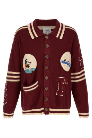 'Fin Varsity' Collared Cardigan Bordeaux