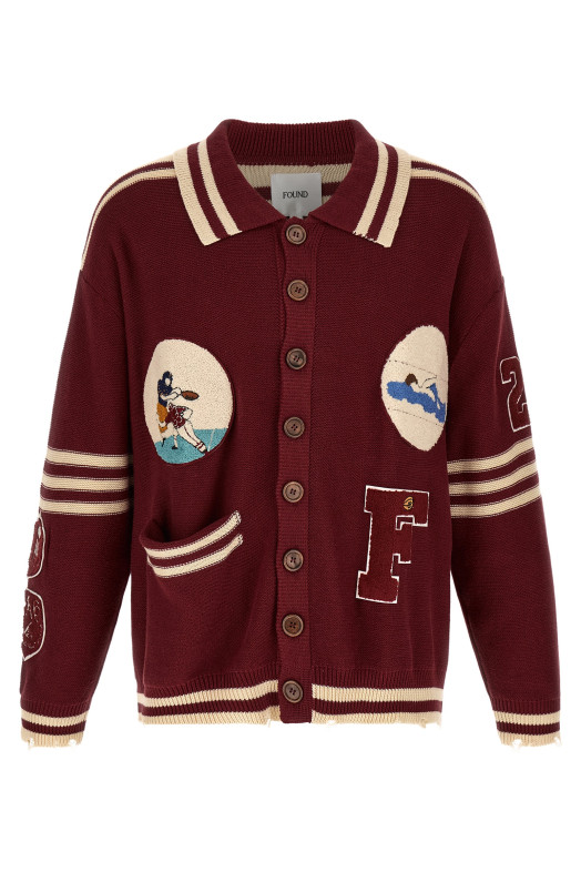 'Fin Varsity' Collared Cardigan Bordeaux