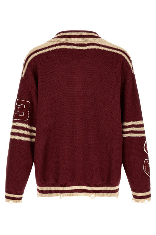 'Fin Varsity' Collared Cardigan Bordeaux
