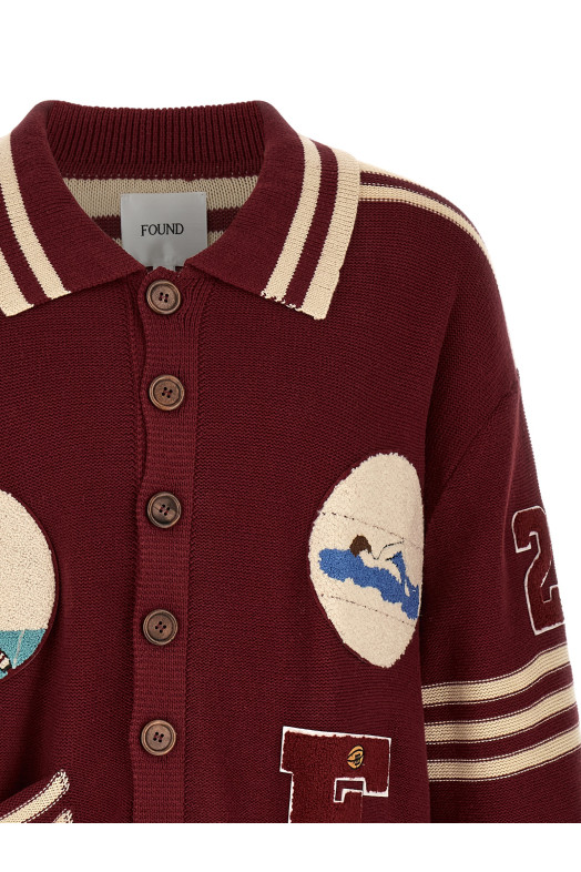 'Fin Varsity' Collared Cardigan Bordeaux