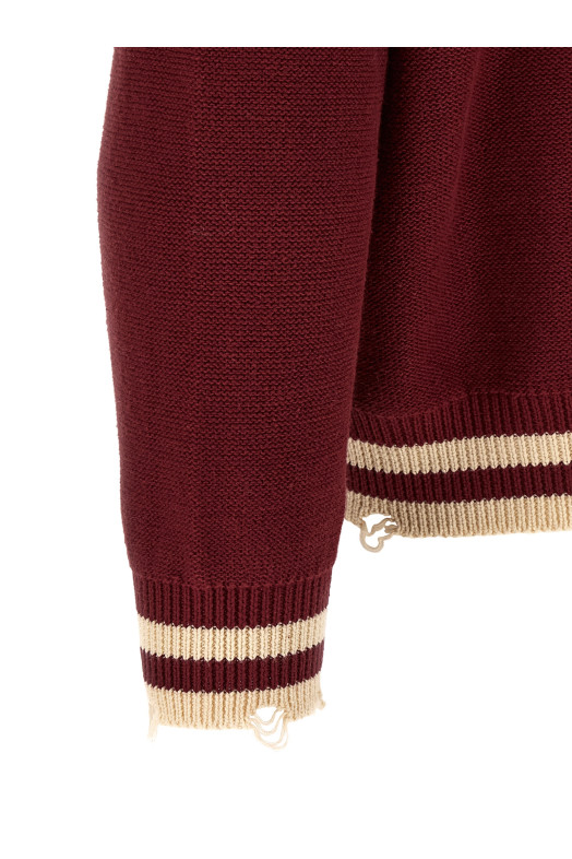 'Fin Varsity' Collared Cardigan Bordeaux
