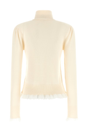 GANNI Turtleneck Sweater with Lace Trim White