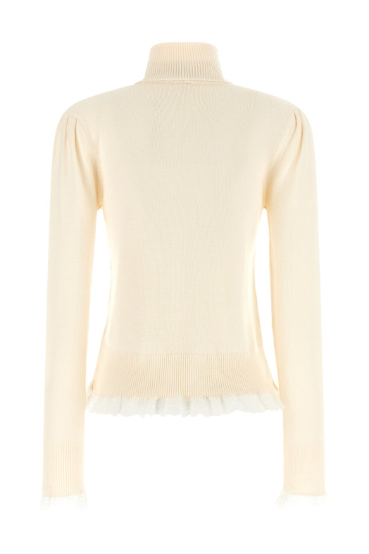 GANNI Turtleneck Sweater with Lace Trim White