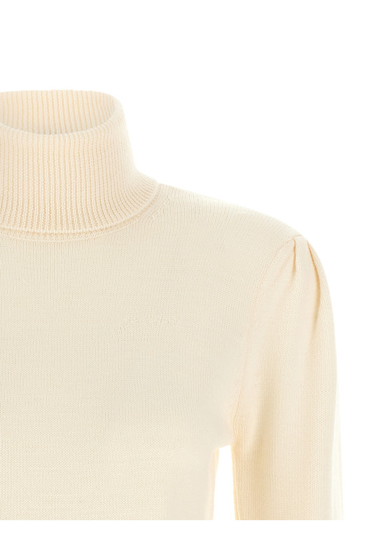 GANNI Turtleneck Sweater with Lace Trim White